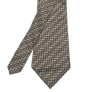 Daniel de Fasson Men's Neck Tie Handmade 100% Silk Brown Geometric 3.75x60